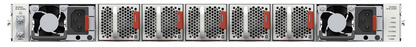 Fortinet FortiSwitch-1048G silver server rack with black fans and red power connectors