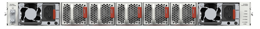 Fortinet FortiSwitch-1048G silver server rack with black fans and red power connectors