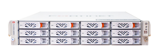 Fortinet FSM-2200G FortiSIEM rack with white bays and black orange labels