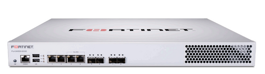 Fortinet FortiWeb-600F silver appliance with 4x1GbE RJ45 ports front view
