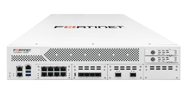 Fortinet FortiWeb-1000F firewall with perforated front panel and Ethernet ports
