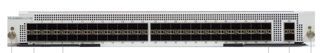White Fortinet FS-AX9000G-LC10S line card switch with 48 SFP+ ports
