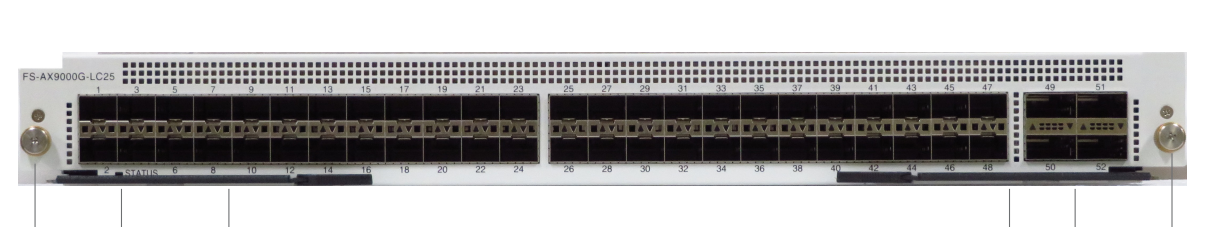 Fortinet FS-AX9000G-LC25 line card: white rack switch with 48x25G SFP28 ports