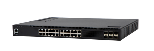 Fortinet FS-AX2340S-24TH4X black fanless switch with 24 1G ports and 4 10G SFP+