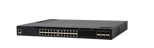 Fortinet FS-AX2340S-24PH4X fanless switch with 24 PoE+ ports and ventilation