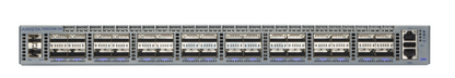 Arista DCS-7050CX3M-32S-F 32-port MACsec switch with gray metal ports and blue LEDs