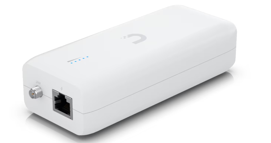 Ubiquiti UDB-AU Unifi Device Bridge back with silver ethernet port and coaxial connector