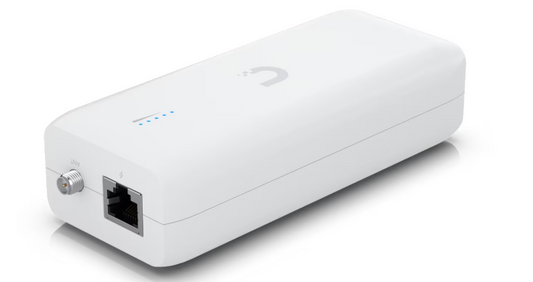 Ubiquiti UDB-AU Unifi Device Bridge back with silver ethernet port and coaxial connector