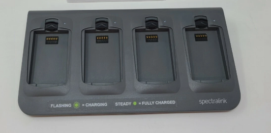 Gray Spectralink 8400 series four-slot charger with indicator lights