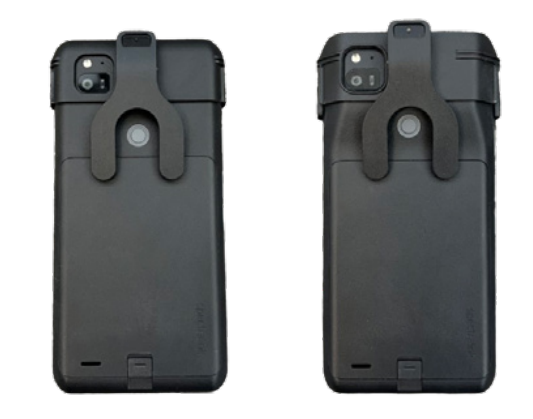 Black rugged Spectralink Versity Clip phone case back with battery and dual-camera cutout