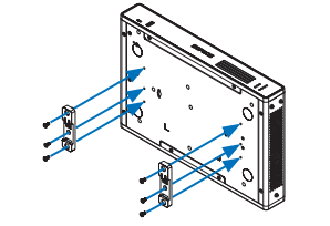 Sophos RMRZTCHAA DIN rail kit back view with ports and blue arrows