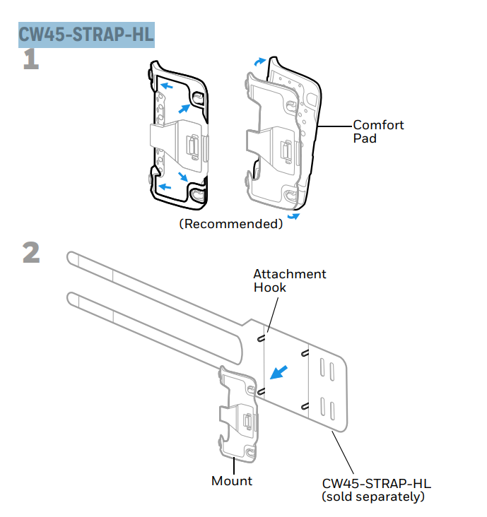 Honeywell CW45-STRAP-HL strap with comfort pad and hook for secure mounting