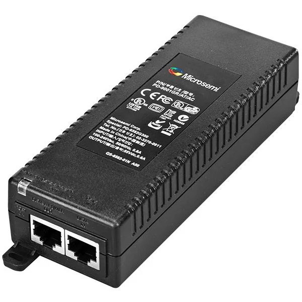 Juniper PD-9001GR-AT-AC PoE injector rear view with 2 Ethernet ports
