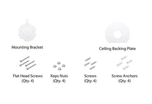 White plastic mounting bracket with four screw holes for Ubiquiti U6+ AP kit