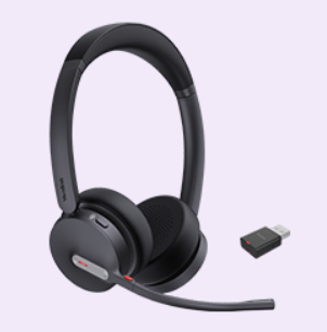 Yealink WH64-H-D-UC black wireless headset with mic arm and USB dongle