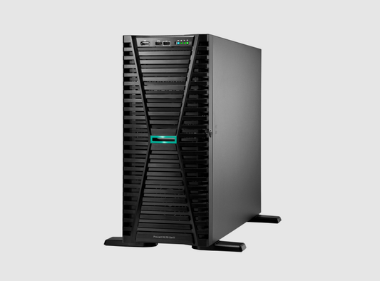 Black hp proliant dl380 gen9 server tower with x-shaped front grille and teal lighting for high-performance computing