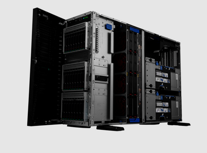 HPE ML350 Gen11 black silver server rack with drive bays blue accents
