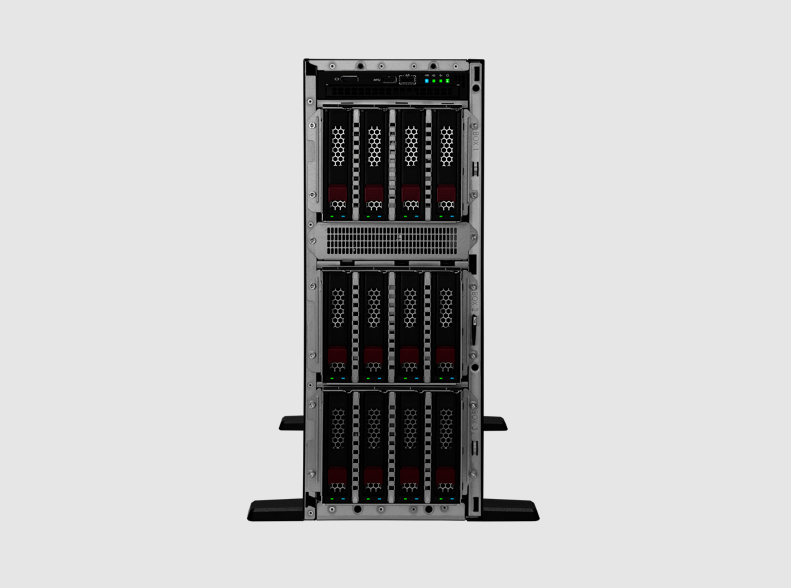 HPE ML350 Gen11 black and silver server rack with red LED drive bays