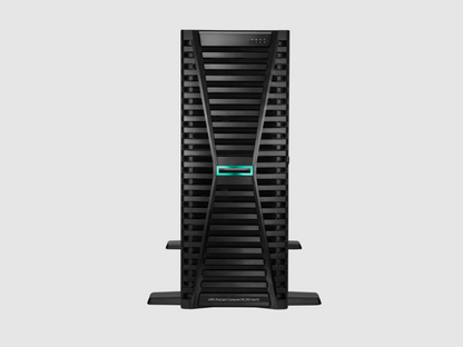 HPE ProLiant ML350 Gen12 black server with X-shaped panel and teal light