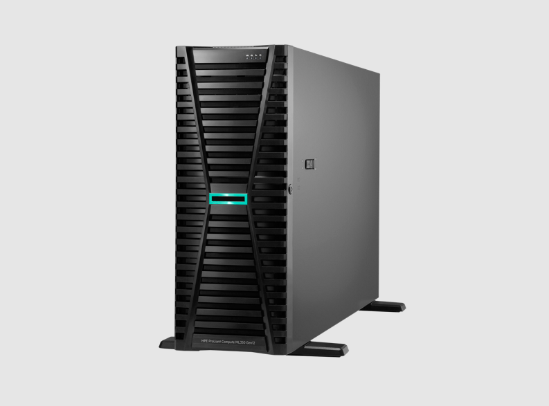 HPE ML350 Gen12 black ProLiant DL380 Gen9 tower with teal light
