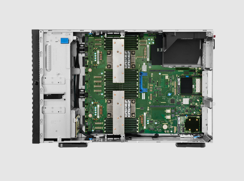 HPE ML350 Gen12 silver server chassis with green circuit board