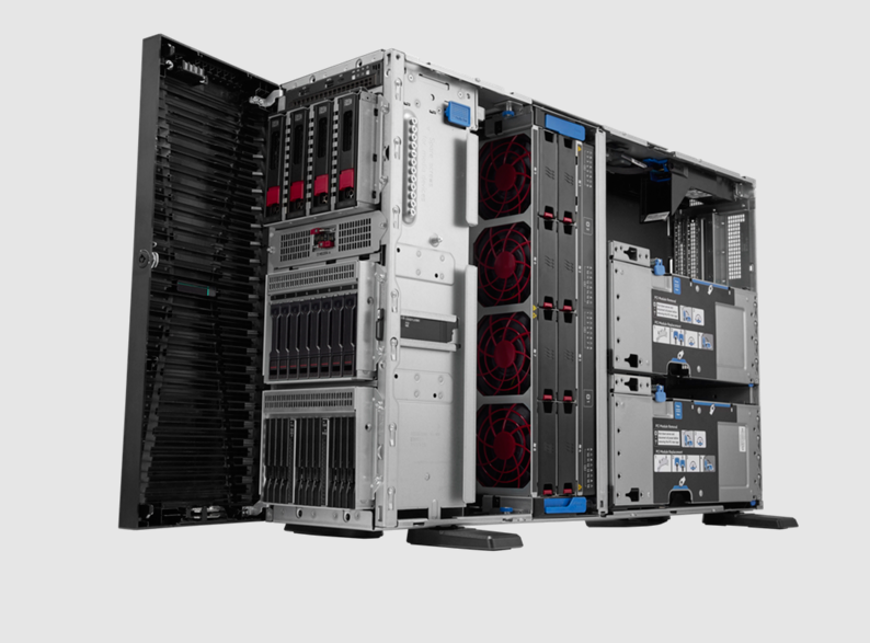 HPE ML350 Gen12 black silver server rack with red fans blue accents modular bays