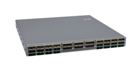 Arista DCS-7050TX3-48C8-F gray server rack front panel with ports and lights