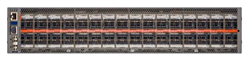 Arista DCS-7060X6-64PE-B-F 64-port switch gray rack with orange stripe