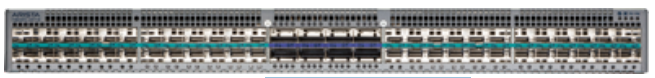Arista DCS-7280SR3-48YC8-F gray switch with ports and green lights