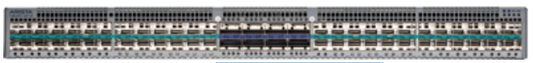 Arista DCS-7280SR3-48YC8-F gray switch with ports and green lights