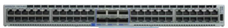 Arista DCS-7280TR-48C6-F gray metal switch with ports and blue lights