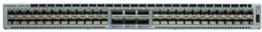 Arista DCS-7280SR-48C6-F gray switch with ports and blue-lit panel