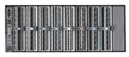 Arista DCS-7368X-BND-F silver server rack with network switches