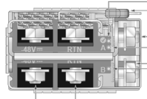 Arista PWR-D2-3041-DC-BLUE DC PSU back panel schematic with 48V, RTN, A, B labels