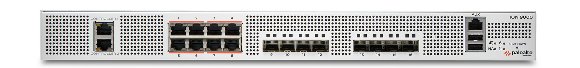 White Palo Alto ION 9000 firewall appliance with Ethernet ports