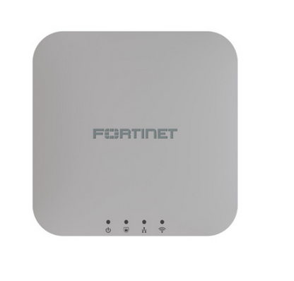 Gray fortinet fap-221k-h wi-fi 7 dual-band indoor access point with rounded corners and indicator lights