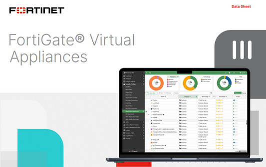 Fortinet FG-VM00-LENC FortiGate-VM00 datasheet on laptop dashboard