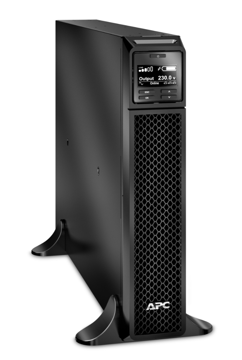 APC SRT3000XLI 3000VA UPS tower with digital display and mesh front