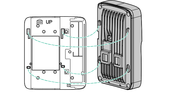 Gray plastic wall-mounted intercom unit with vertical slats and up-marked side panels for use with Aruba R3T21A mount kit
