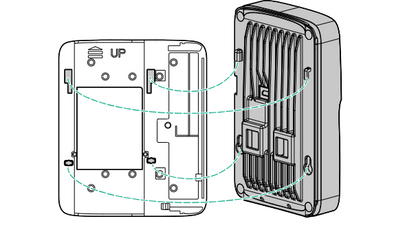 Gray plastic wall-mounted intercom unit with vertical slats and up-marked side panels for use with Aruba R3T21A mount kit