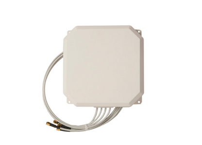 Off-white rectangular outdoor wireless access point with multiple cables and connectors shown from the back side for aruba s1f83a ap-ant-345 tri-band antenna