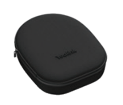 Black soft-touch yealink bh74 wh68 headset carrying case with subtle embossed logo and protective zippered pouch