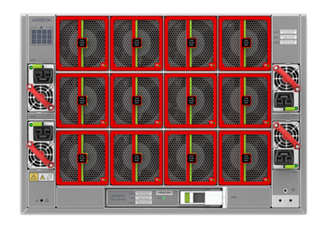 Arista dcs-7001-sup-l supervisor-l module in red and black with multiple fans green lights and power supply units