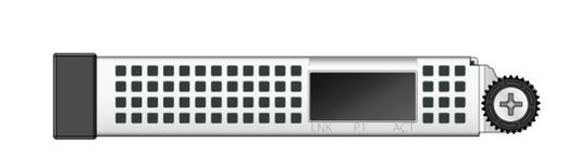 Silver-colored arista nim-1qc awe-7200r short form factor device with black screen and gear knob on back side