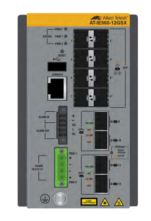 Allied Telesis AT-IE560-12GSX-980 | IE560 12-Port Industrial Layer 3 Stackable Switch, 8x SFP, 4x 10G SFP+, TAA