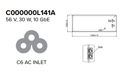 Cambium Networks C000000L141A | 60W 56V 10GbE PoE Injector, Indoor, Energy Level 6, AU Power Cable