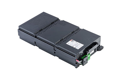 APC APCRBC141 black battery module with green terminals and white label