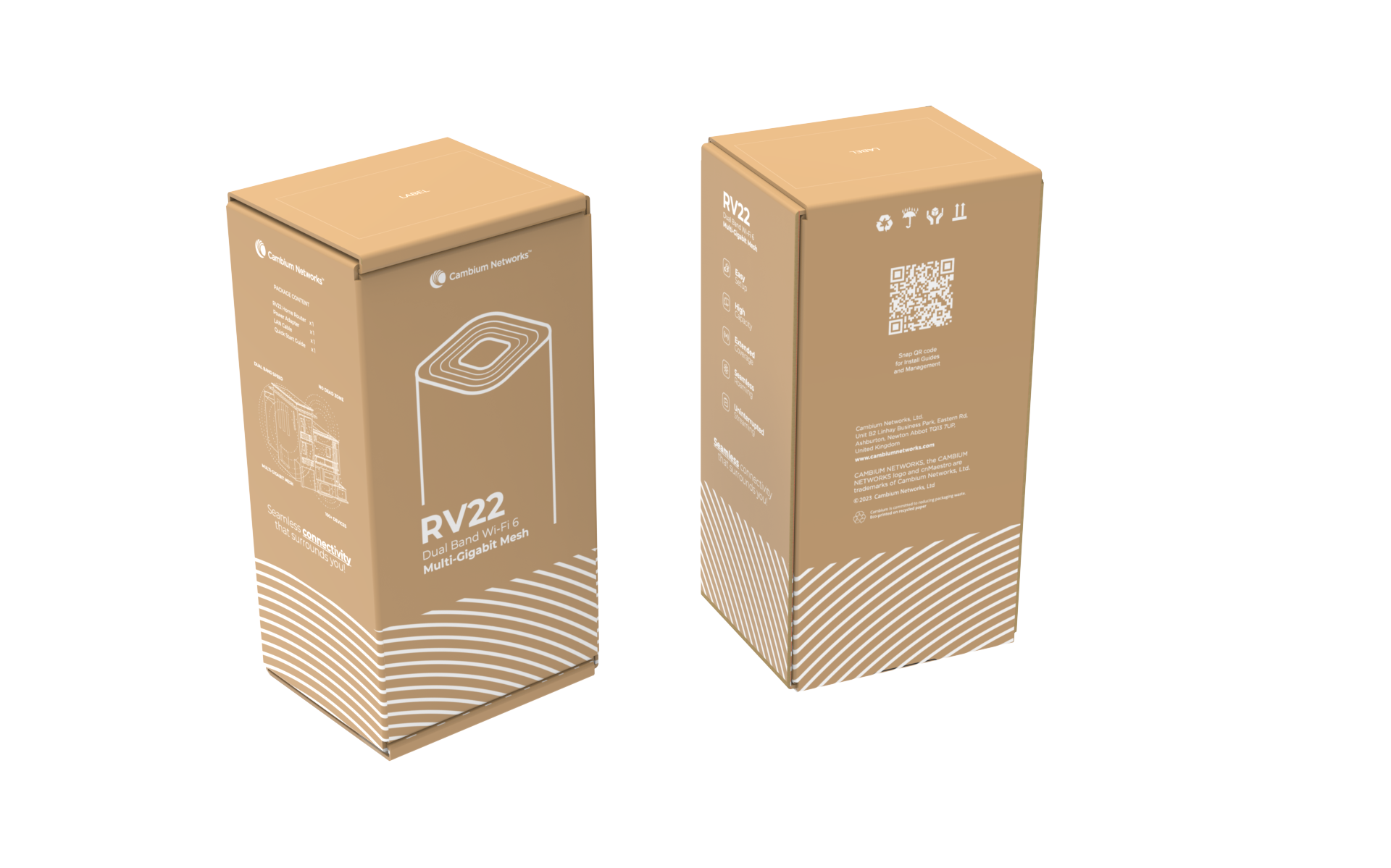 Brown cardboard box for Cambium Networks RV22 Wi-Fi 6 air purifier