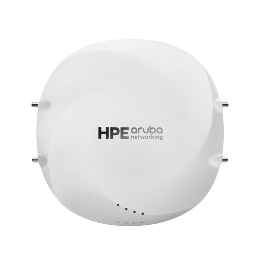 White sleek circular hpe aruba s1g49a ap-634 wifi 6e tri-radio access point with glossy finish and four mounting screws