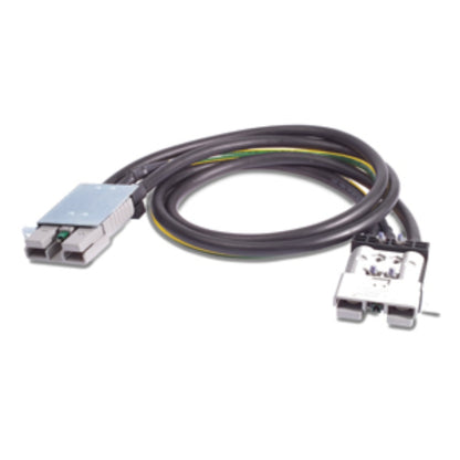 Black coiled APC SYOPT4I extended battery cable with metallic connectors for Symmetra RM LX 4ft 220-240V use